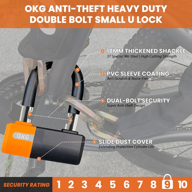 OKG Heavy Duty Small U Lock – 18mm Anti-Cut Manganese Alloy Steel U-Shackle | Dual-Deadbolt Anti Theft Motorcycle Lock for eBike/ATV/Trailer | Drill-Proof & Weatherproof (4 Keys, No Security Chain) - Image 5